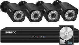 SANSCO 5MP Outdoor CCTV Camera System with 1TB Hard Drive, 8CH HD DVR CCTV 4x