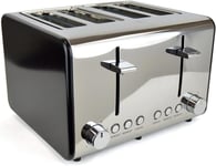 Black Stainless Steel 4 Slice Wide Slot Toaster Variable Browning Defrost Reheat