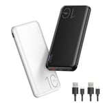Kuulaa 2 Pack 10000mAh Power Bank, 20W PD QC 3.0 Fast Charge Portable Charger Ultra-Slim External Battery Pack with Dual Inputs & Outputs for iPhone, Samsung, Huawei (Black + White)