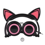 Earphone Earbuds Earpiece Stylish and Cute Black and Red/Black and Blue Cat Ear Headphone, Music Cat Ear Headset, with LED Light Girls for Phone for PC for Game(Black red)