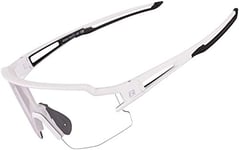 ROCKBROS Lunette Vélo VTT Homme, Cyclisme Lunette de Soleil Photochromique Homme Femme Anti-UV400 pour Sport VTT Baseball, Pêche, Ski, Course, Blanc