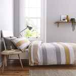 Catherine Lansfield New Quay Stripe Duvet Cover + Pillowcase, Cotton, Ochre 200 x 200 + 65 x 65 (2), 3