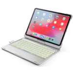 Keyboard Case for Ipad Pro 11 Inch 2018 with Pencil Holder,360° Swivel Stand Ipad Case with 7 Color Backlit Wireless Connection Keyboard,silver
