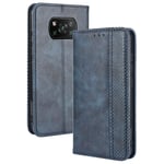 TANYO Leather Folio Case for Xiaomi POCO X3 Pro | X3 NFC, Premium PU/TPU Wallet Cover with Card and Cash Slots, Flip Magnetic Closure Shell - Blue