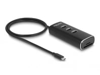 Delock 3 Port Usb 10 Gbps Hub Inklusive Sd- Och Micro Sd-Kortläsare Med Usb Type-C™-Kontakt 60 Cm Kabel Och Switch För Varje Port, Usb 3.2 Gen 1 (3.1 Gen 1) Type-C, Usb 3.2 Gen 1 (3.1 Gen 1) Type-A, Microsd (Transflash), Microsdhc, Microsdxc, Sd, Sd