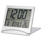 Portable Folding Alarm Clock with Leather Cover Travel Digital LED Alarm Clock Temperature Calendar Snooze 8 Groups Alarm Music