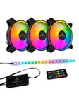 DUTZO RGB Kit 3 - 3x RGB blæsere + 1x LED strip + fjernbetjening & controller - 120mm - Sort med RGB LED lys - 24 dBA