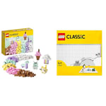 LEGO Classic Creative Pastel Fun Bricks Box, Building Toys for Kids, Girls & 11026 Classic White Baseplate Building Base, Construction Toy Square 32x32 Build and Display Board