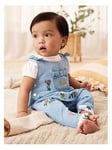 Ted Baker Embroidered Dungaree Set - Blue, Blue, Size 12-18 Months