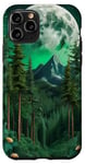 Coque pour iPhone 11 Pro Forêt Nature Montagne Lune Vert Arbre Pin Aventure Randonnée