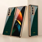 BaiFu Case for Samsung Galaxy Z Fold2 5G Cases Ultra-Thin PC + 9H Tempered Glass Phone Cover for Samsung Galaxy Z Fold2 5G, Woven pattern green