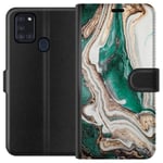 Samsung Galaxy A21s Svart Plånboksfodral Grön / Guld marmor