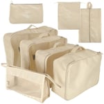 Resväska arrangörer reseset 8 delar kläder förvaring tillbehör vattentäta väskor sminkväska skoväska beige