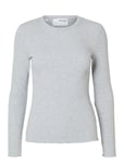 Selected Femme Slfanna Ls Crew Neck Tee S Noos Grå