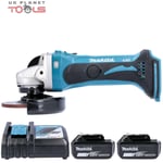 Makita DGA452 18V 115mm LXT Angle Grinder Body With 2 x 5.0Ah Batteries & Cha...