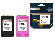 QUALITONER - 2 Cartouche compatible pour HP 62 XL + 62CL XL 62XL + 62CLXL Noir + Couleur pour HP DeskJet Ink Advantage 5645 Envy 5540 Series 5540 e-Al