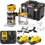 Dewalt 18V Brushless Router with Base, 2 x 5Ah, Charger & Case DCW604NT