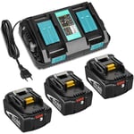 Powerwings - 3 Pièces BL1850B Batterie + Chargeur Double DC18RD pour Makita Batteries 18V 5,0Ah BL1850 BL1860B BL1860 BL1815 BL1830 BL1840, Radio