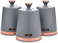 Tower T826131GRY Cavaletto Set of 3 Storage Canisters for Tea/Coffee/Sugar, Grey