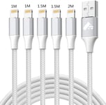 iPhone Charger Cable, Aioneus 5Pack 1M 1M 1.5M 1.5M 2M iPhone Charging Cable Nylon MFi Certified Lightning Cable Fast Charger Lead for iPhone11 12 Pro Max Mini XS XR X 10 8 7 Plus 6s 6 SE, iPad-White