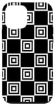 Coque pour iPhone 12 mini Black-White Memphis Square Tile Fractal Chessboard Pattern