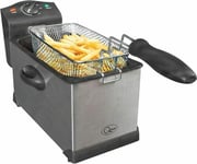 3L Electric Deep Fat Chip Fryer Non Stick Pan & Safe Basket Handle Brushed Steel