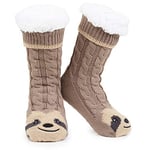 Chaussettes Chaussettes Antidérapantes Femme Hiver, Chaussons Chaussettes Femme Animaux Fantaisie, Cadeau Cocooning Femme Taille Unique 37-41 (Brun Paresseux)