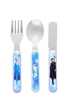 Disney II Frozen 3 Piece Cutlery Set – Metal, Reusable Children's Knife, Fork & Spoon, Kids-Size, Made from Food-Safe Stainless Steel & ABS Plastic – with Elsa, Anna & Olaf – for 12 Months & Up, 18/8