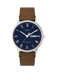 Timex Waterbury Classic 40mm 3 hand SST Case Blue Dial Brown Strap Gents watch, One Colour, Men