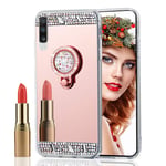 COTDINFORCA Mirror Makeup Case For Xiaomi Mi 10 Shell TPU Suitable for Girls Woman Slim Cover Bling Crystal Diamond Glitter Standing Case for Xiaomi Mi 10 Pro Ring Mirror Rose Gold.