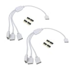 2pcs /Pack 1 to 3 Ports Female Connection Cable 4 Pin Splitter Cable LED Strip Connector 3 Way Splitter Y Splitter for One to Two 5050 3528 RGB LED Light Strip with 8 Male 4 Pin Plugs