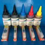 Refillable Cartridges + 500ml Refill INK Fits CANON PIXMA ip7250 MG5450 MG5550 