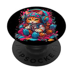 Pixel Paws: Urban Kitty Gamer Wearing Headphones T Gaming PopSockets Swappable PopGrip