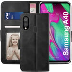 YATWIN Samsung Galaxy A40 Case, Samsung A40 Flip Wallet Leather Case with Card Slot and Shockproof Function Kickstand Phone Cases Cover for Samsung A40 - Black