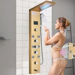 Gold LED Shower Panel Column Tower Bathroom Mixer Waterfall Massage Body Jets