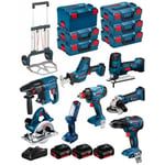 BOSCH Kit 18V BK801 (GST18V-LIS+GKS18V-LI+GBH18V-21+GWS18-125V-LI+GSR18V-55+GSA18V-LIC+GDX18V-180+GLI18V-300+3x4,0Ah+GAL18V-40)