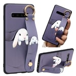 ZhuoFan Case for Samsung Galaxy A12 Wrist Strap Stand Grip Holder, Samsung A12 Phone Case 6,5 inch Shockproof Silicone with Kickstand/Lanyard Ring, TPU Cover Bumper with Pattern, Rabbit