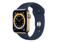 Apple Watch Series 6 (GPS + Cellular) - 44 mm - guld, rostfritt stål - smart klocka med sportband - fluoroelastomer - djup marin - bandstorlek: S/M/L - 32 GB - Wi-Fi, Bluetooth - 4G - 47.1 g