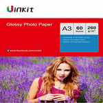 A3 Photo Paper Thick High Glossy - 60Sheets 260Gsm Inkjet Photo Paper Print Uink