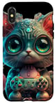 Coque pour iPhone X/XS Gamer Cat pour les joueurs vidéo, les streamers qui aiment jouer à des jeux