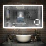 AICA sanitaire Miroir lumineux loupe + bluetooth + tricolore + anti-buée 140x80cm salle de bain dimmable mémoire tactile led