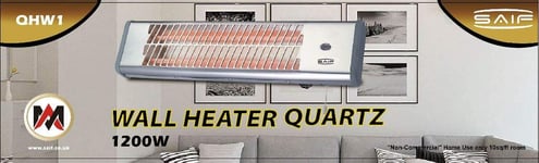 Patio Wall Heater Bathroom Quartz Chrome Sliver Suitable Wall Mounted Garage Workshop Laundry room Electric Heater Halogen Quarts 2 settings pull 600w /1200w 3pin UK BS plug