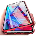 Magnetic Case for Xiaomi redmi 9C, Magnet Adsorption with Double-Sided Tempered Glass, One-Piece Full Screen Coverage Design 360 Degree Full Body Metal Frame Cover - red