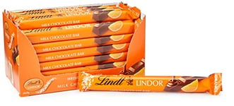 Lindt LINDOR Milk Orange Chocolate Snacking Bar (Pack Of 24)