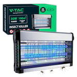 V-TAC Lampe Anti Moustique Électrique 30W avec 100 m² de Zone d'action - Slim Design - Moustiquaire Électrique avec Tubes Bleu UV pour Intérieur et Extérieur - Piège Contre Moustiques et Insectes
