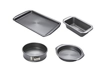 Circulon Momentum Bakeware Set of 4 with Baking Tray, Loaf Tin, Springform Cake Tin & Round Cake Tin - Grey Steel, Dishwasher Safe Baking Set