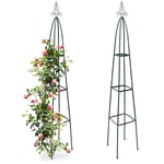 2x obélisques de jardin pour roses, sur pied, tuteur plantes grimpantes, colonne, métal, hlp 192 x 35 x 35 cm, vert