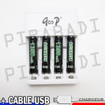 4 PILES ACCUS RECHARGEABLE AAA LR03 R03 1.2V 1350mAh + CHARGEUR RAPIDE GP-01T Réf:39