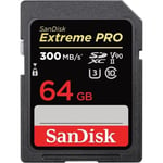 Carte mémoire SDXC SanDisk Extreme PRO 64 Go jusqu'à 300 Mo / s, UHS-II, Classe 10, V90, U3