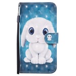 Huzhide Samsung Galaxy A21S Case, Shockproof 3D Painted Animal PU Leather Wallet Protective Cover Flip Magnetic Clasp Folio with Kickstand Card Slots TPU Bumper for Samsung A21S Phone Case, Rabbit